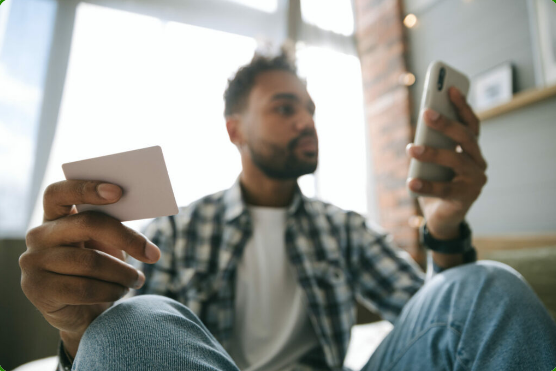 Man holding business card image